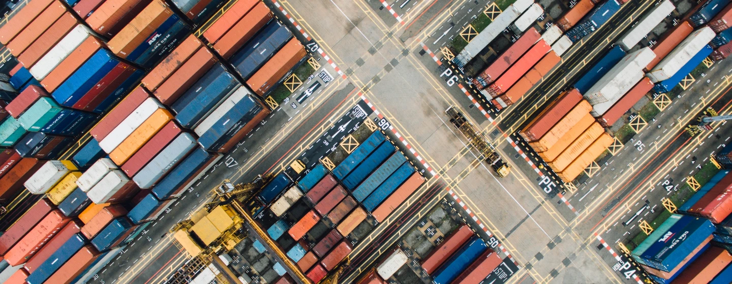 An aerial view of a container port showcasing efficient supply chain management.
